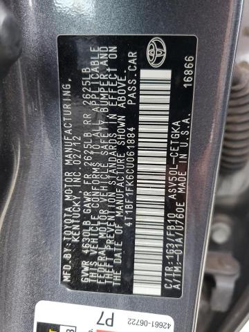 Photo 10 from auction – 2012 TOYOTA CAMRY BASE with VIN 4T1BF1FK6CU061884
