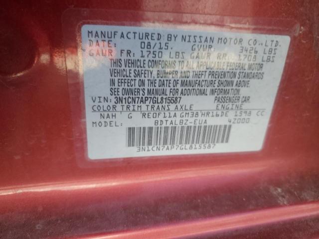 Photo 10 from auction – 2016 NISSAN VERSA S with VIN 3N1CN7AP7GL815587