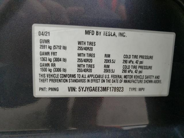 Foto 10 de la subasta – 2021 TESLA MODEL Y con VIN 5YJYGAEE3MF178923