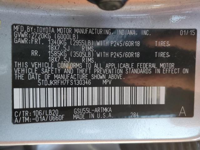 Photo 10 from auction – 2015 TOYOTA HIGHLANDER with VIN 5TDJKRFH7FS130346