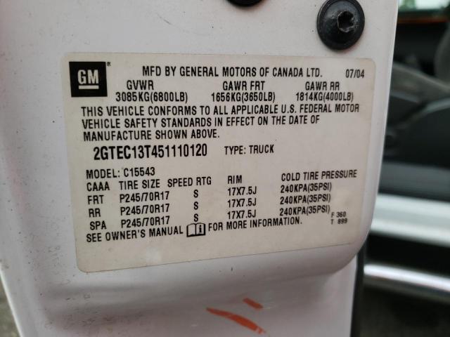Photo 10 from auction – 2005 GMC NEW SIERRA with VIN 2GTEC13T451110120