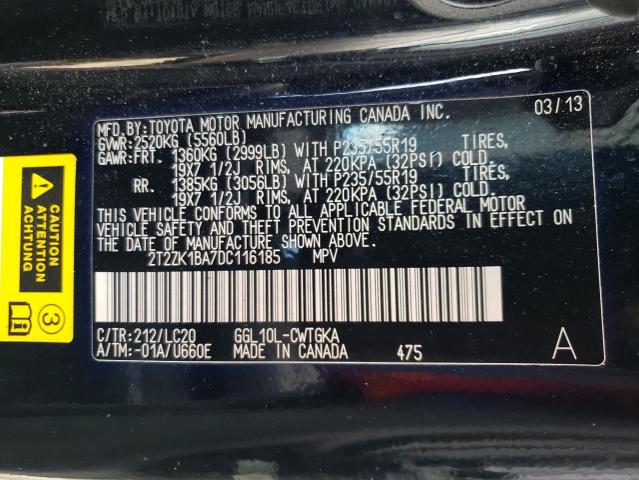 Photo 10 from auction – 2013 LEXUS RX 350 with VIN 2T2ZK1BA7DC116185