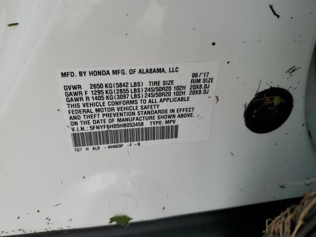 Photo 10 from auction – 2017 HONDA PILOT ELIT with VIN 5FNYF6H05HB053458
