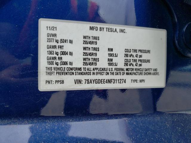 Photo 10 from auction – 2022 TESLA MODEL Y with VIN 7SAYGDEE4NF311274