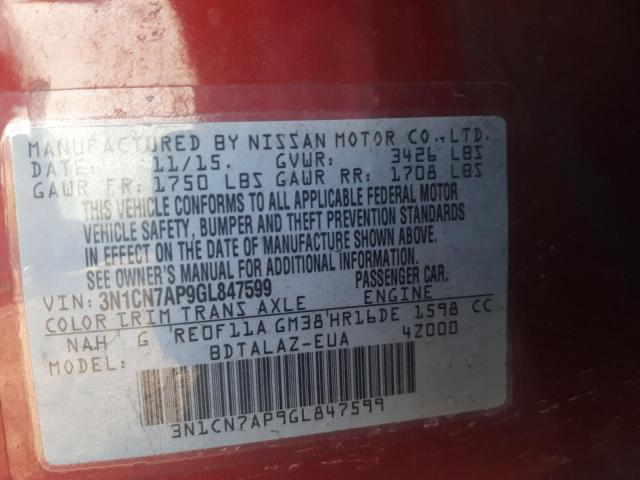 Photo 10 from auction – 2016 NISSAN VERSA with VIN 3N1CN7AP9GL847599