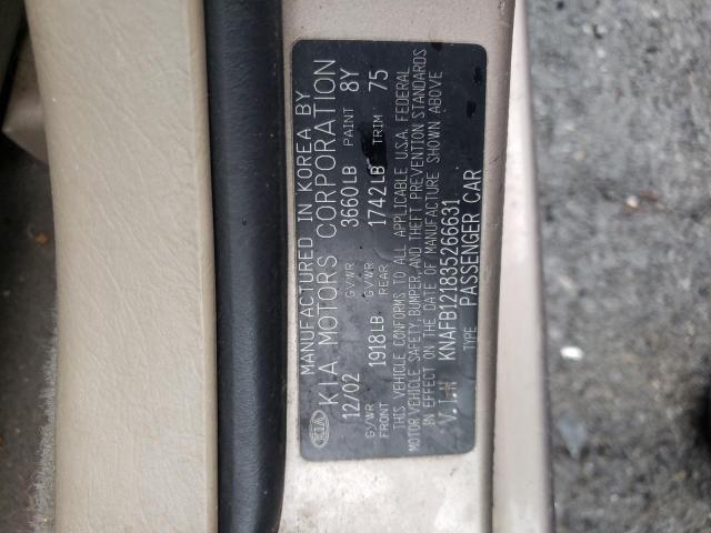 Photo 10 from auction – 2003 KIA SPECTRA BA with VIN KNAFB121835266631