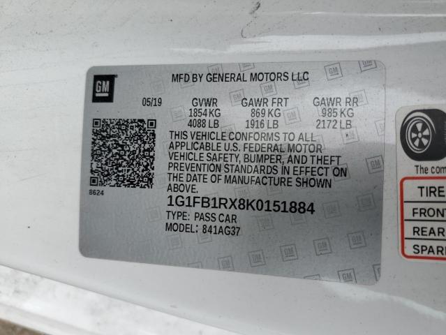 Photo 10 from auction – 2019 CHEVROLET CAMARO LS with VIN 1G1FB1RX8K0151884
