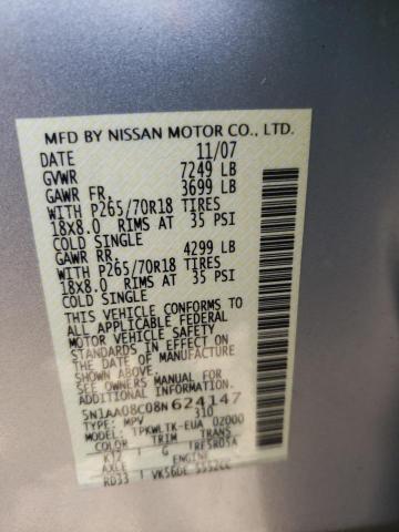Photo 10 from auction – 2008 NISSAN ARMADA SE with VIN 5N1AA08C08N624147