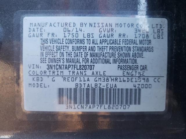 Photo 10 from auction – 2015 NISSAN VERSA S with VIN 3N1CN7AP7FL820707