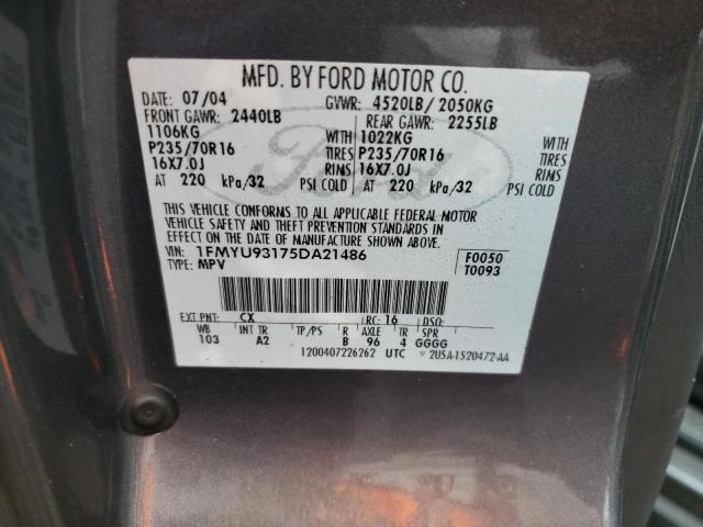 Photo 10 from auction – 2005 FORD ESCAPE XLT with VIN 1FMYU93175DA21486