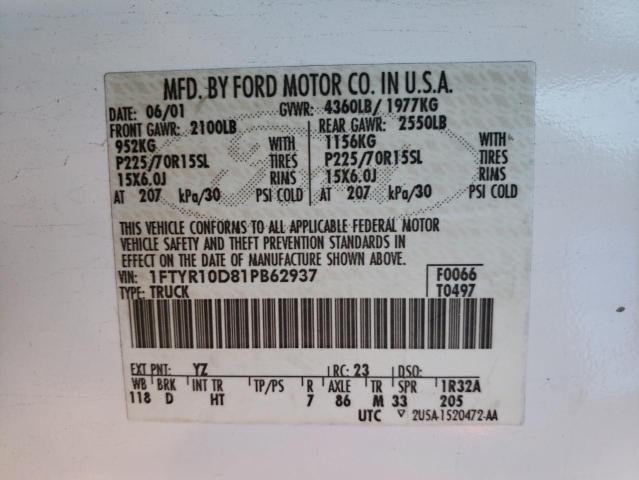 Photo 10 from auction – 2001 FORD RANGER with VIN 1FTYR10D81PB62937