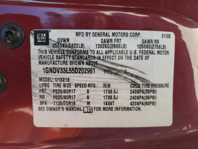 Photo 10 from auction – 2005 CHEVROLET UPLANDER L with VIN 1GNDV33L55D202981