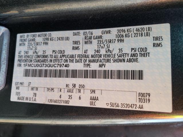 Photo 10 from auction – 2016 FORD ESCAPE SE with VIN 1FMCU0G73GUC79740