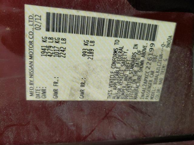 Photo 10 from auction – 2012 NISSAN ALTIMA BAS with VIN 1N4AL2APXCC226199