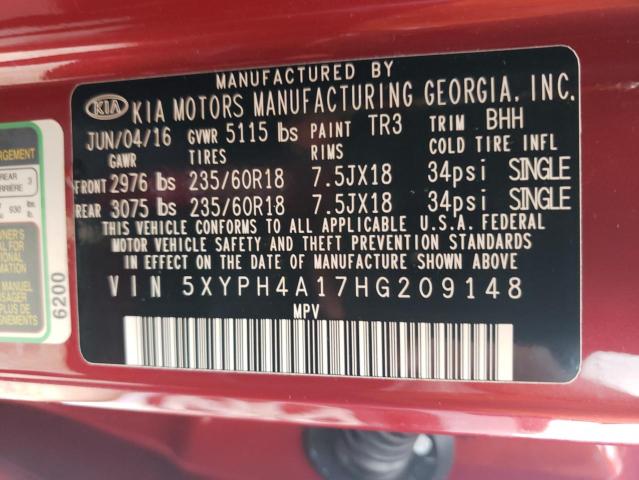 Photo 10 from auction – 2017 KIA SORENTO EX with VIN 5XYPH4A17HG209148