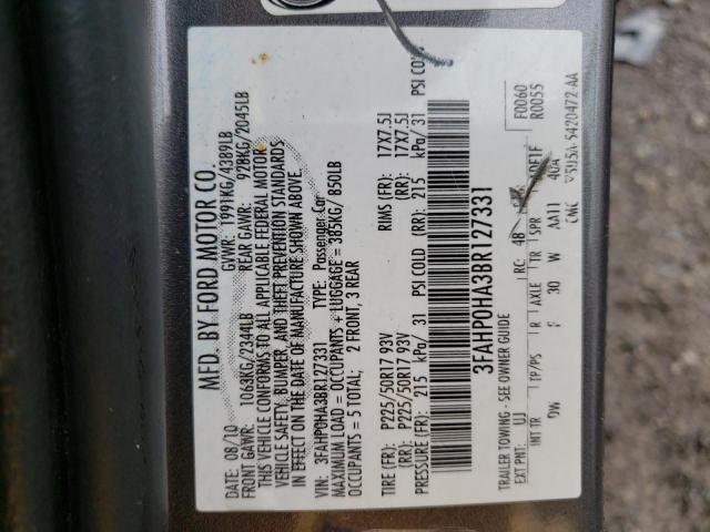 Photo 10 from auction – 2011 FORD FUSION SE with VIN 3FAHP0HA3BR127331