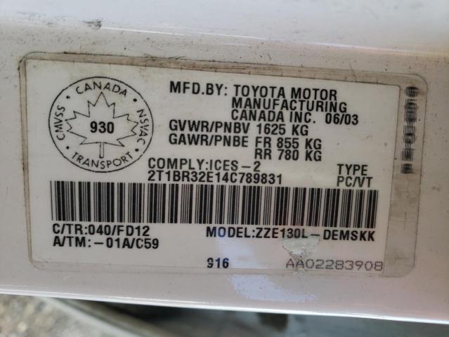 Photo 10 from auction – 2004 TOYOTA COROLLA CE with VIN 2T1BR32E14C789831
