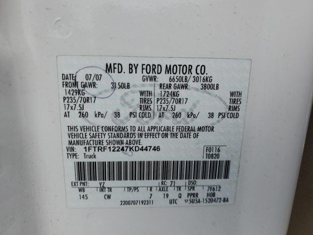 Photo 10 from auction – 2007 FORD F150 with VIN 1FTRF12247KD44746
