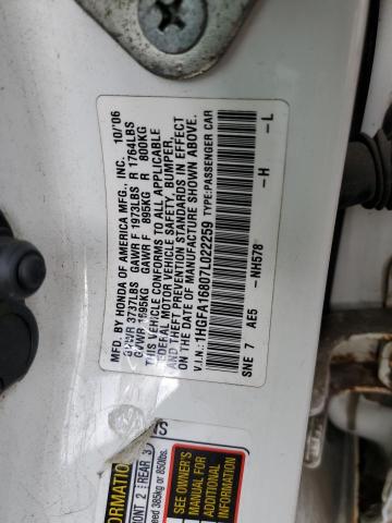 Photo 10 from auction – 2007 HONDA CIVIC with VIN 1HGFA16807L022259