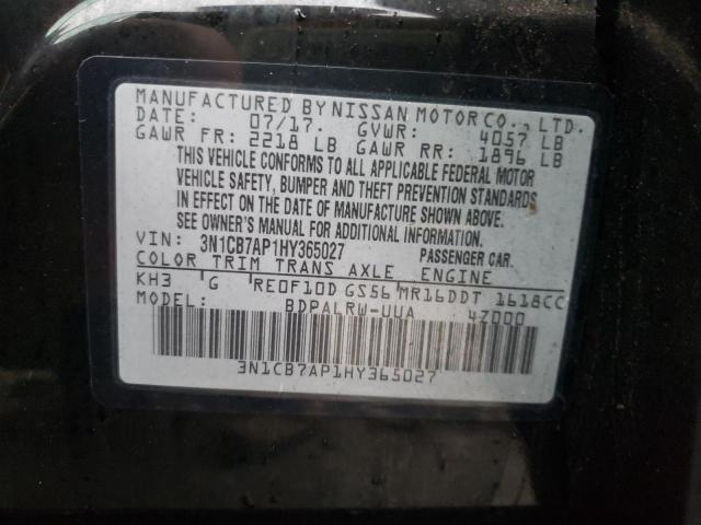 Photo 10 from auction – 2017 NISSAN SENTRA SR with VIN 3N1CB7AP1HY365027