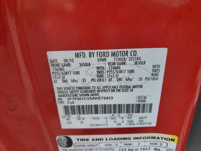 Photo 10 from auction – 2010 FORD F150 SUPER with VIN 1FTFW1CV5AKE72433