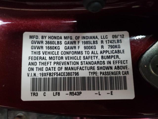 Photo 10 from auction – 2012 HONDA CIVIC LX with VIN 19XFB2F54CE380796