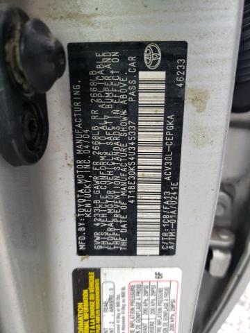 Photo 10 from auction – 2004 TOYOTA CAMRY LE with VIN 4T1BE30K54U345337