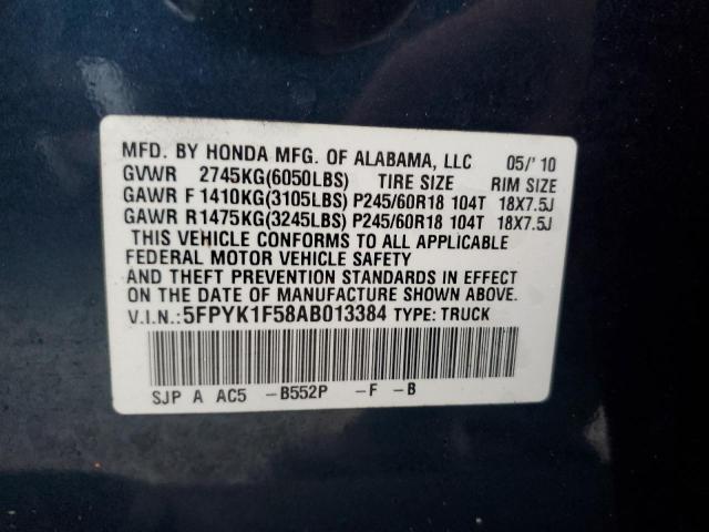 Photo 10 from auction – 2010 HONDA RIDGELINE with VIN 5FPYK1F58AB013384
