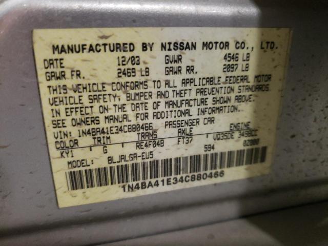 Photo 10 from auction – 2004 NISSAN MAXIMA SE with VIN 1N4BA41E34C880466