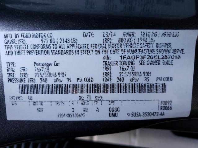 Photo 10 from auction – 2014 FORD FOCUS SE with VIN 1FADP3F20EL287018