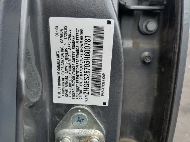 Photo 10 from auction – 2005 HONDA CIVIC EX with VIN 2HGES26705H600781