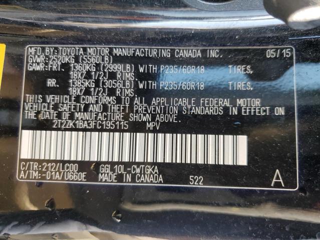 Photo 10 from auction – 2015 LEXUS RX 350 with VIN 2T2ZK1BA3FC195115