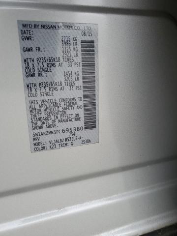Photo 10 from auction – 2015 NISSAN PATHFINDER with VIN 5N1AR2MN3FC695380