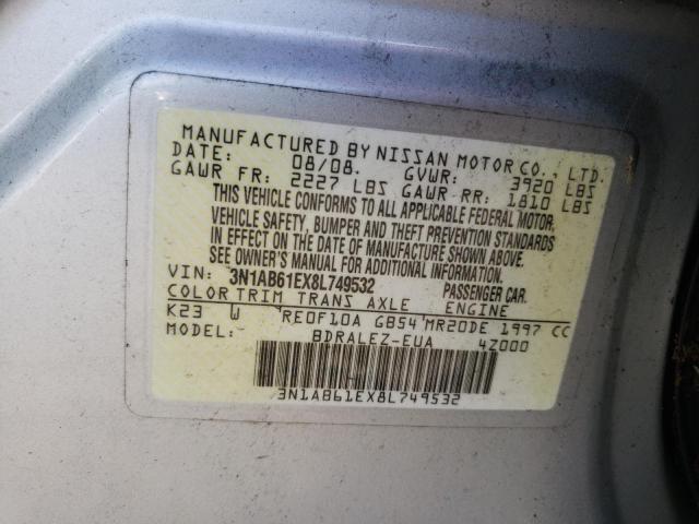 Photo 10 from auction – 2008 NISSAN SENTRA 2.0 with VIN 3N1AB61EX8L749532