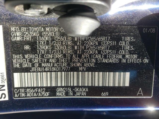 Photo 10 from auction – 2008 TOYOTA 4RUNNER SR with VIN JTEBU14R18K017977