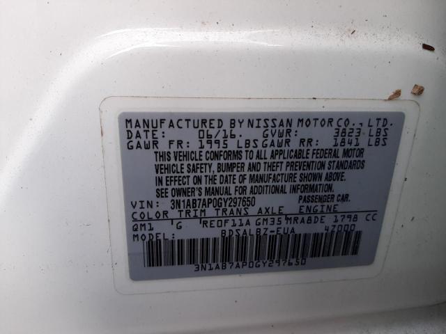 Photo 10 from auction – 2016 NISSAN SENTRA S with VIN 3N1AB7AP0GY297650