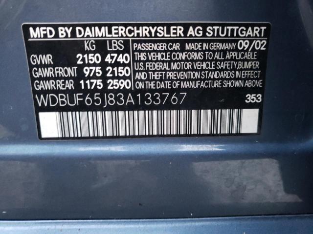 Photo 10 from auction – 2003 MERCEDES-BENZ E 320 with VIN WDBUF65J83A133767