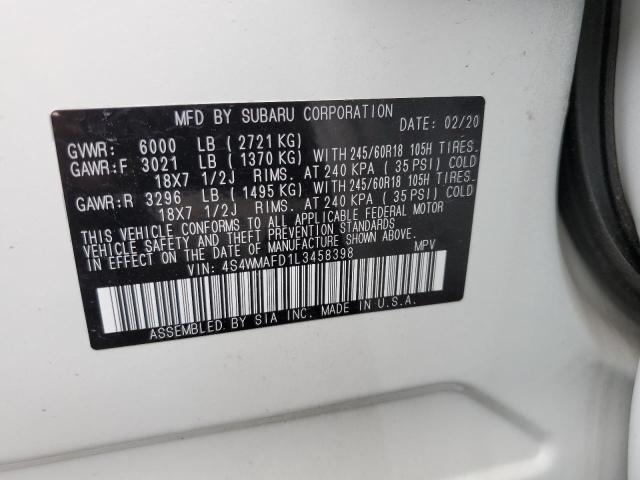 Photo 10 from auction – 2020 SUBARU ASCENT with VIN 4S4WMAFD1L3458398