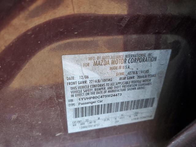 Photo 10 from auction – 2007 MAZDA 6 I with VIN 1YVHP80C475M24473