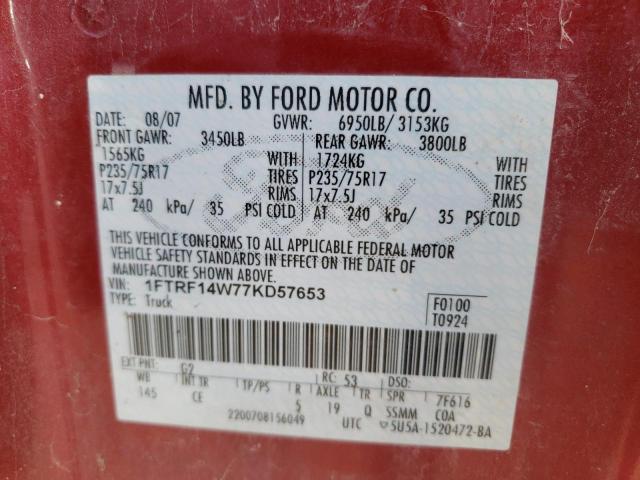 Photo 10 from auction – 2007 FORD F150 with VIN 1FTRF14W77KD57653
