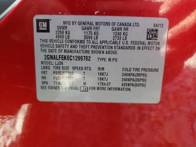 Photo 10 from auction – 2012 CHEVROLET EQUINOX LT with VIN 2GNALFEK6C1299762