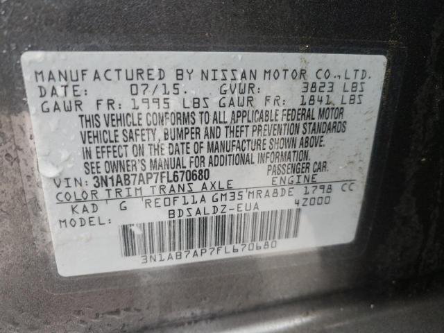 Photo 10 from auction – 2015 NISSAN SENTRA S with VIN 3N1AB7AP7FL670680
