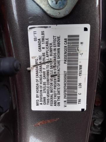 Photo 10 from auction – 2012 HONDA CIVIC EXL with VIN 2HGFB2F94CH505627