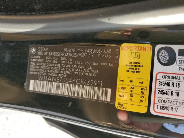 Photo 10 from auction – 2006 BMW 530 I with VIN WBANE73546CM39911