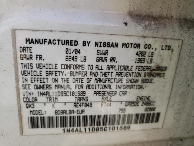 Photo 10 from auction – 2005 NISSAN ALTIMA S with VIN 1N4AL11D85C101589