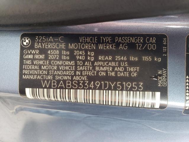 Photo 10 from auction – 2001 BMW 325 CI with VIN WBABS33491JY51953
