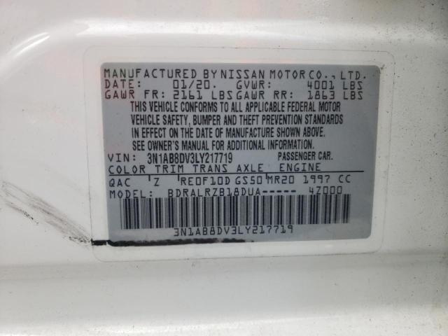 Photo 10 from auction – 2020 NISSAN SENTRA SR with VIN 3N1AB8DV3LY217719