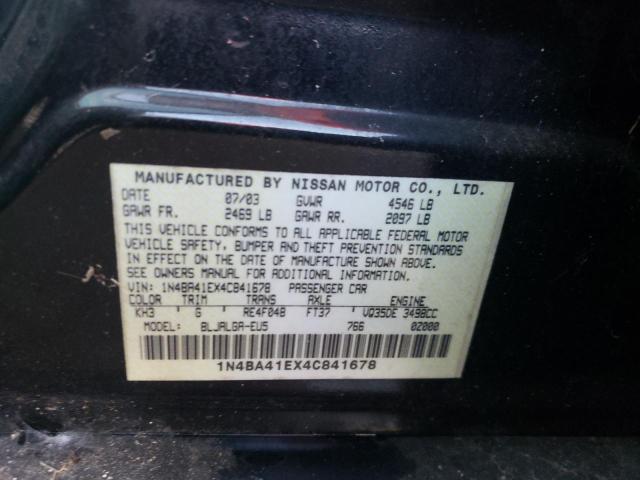 Photo 10 from auction – 2004 NISSAN MAXIMA SE with VIN 1N4BA41EX4C841678