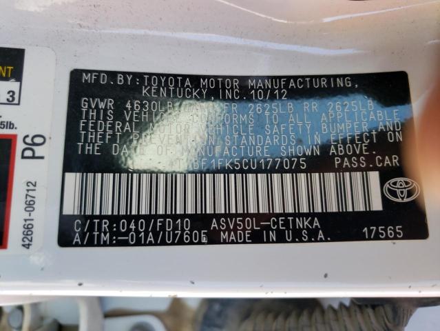 Photo 10 from auction – 2012 TOYOTA CAMRY BASE with VIN 4T1BF1FK5CU177075