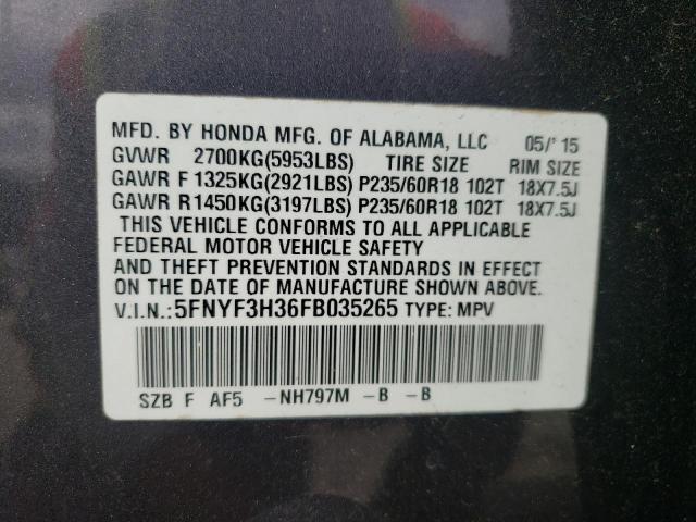 Photo 10 from auction – 2015 HONDA PILOT SE with VIN 5FNYF3H36FB035265